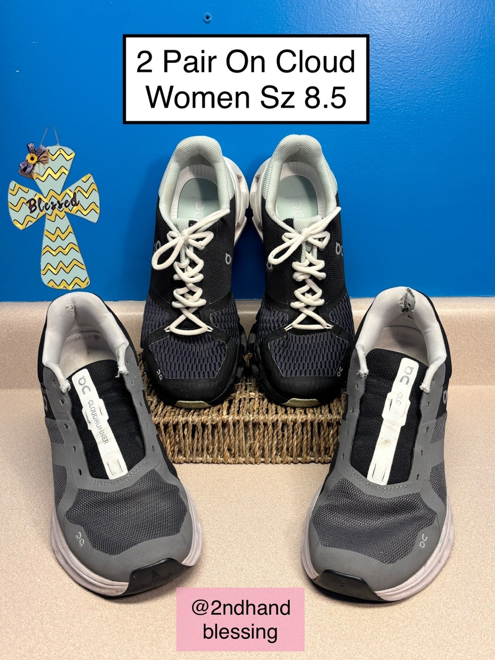 Two Pairs On Running Shoes, Women 8.5, Cloudflyer & Cloudrunner Black White Gray